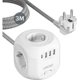 LENCENT 4 Fach Steckdosenleiste Steckdosenwürfel Mehrfachsteckdosen 8 in 1 Cube Steckdose Steckerleiste mit 3 USB, 1 Typ-C, USB Mehrfachstecker mit 3 Meter Geflochtenem Kabel für Wandsteckdose