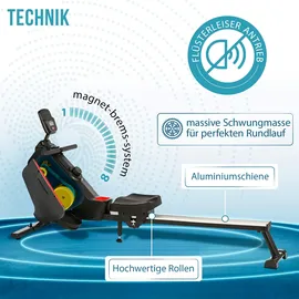 Christopeit Sport® Rudergerät »RW 1000«, (Bluetooth Verbindung für optionalen BT-Pulsgurt; Bluetooth Verbindung), Rudermaschine, 8 Widerstandsstufen, schwarz