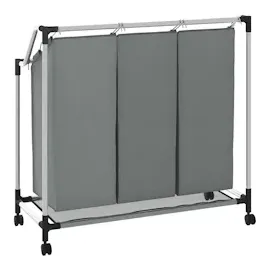 vidaXL Wäschekorb mit Rollen 3 Fächer Grau