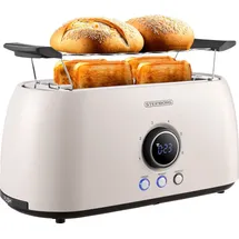 Steinborg Toaster 4 Scheiben mit Brötchenaufsatz Langschlitztoaster Toastautomat Automatische Abschaltung Doppelschlitztoaster Familientoaster Toastgerät LED Display mit Restzeitanzeige (Bulgur Beige)