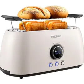 Steinborg Toaster 4 Scheiben mit Brötchenaufsatz Langschlitztoaster Toastautomat Automatische Abschaltung Doppelschlitztoaster Familientoaster Toastgerät LED Display mit Restzeitanzeige (Bulgur Beige)