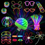 MOSSNDAR Knicklichter Party Set, Leuchtstäbe mit Mini Led Discokugel für Kinder Neon Party Deko,Glow Sticks mit Neon Brille Ball Armbänder für Halloween Weihnachten Feuerwerk Party Silvester Deko 2025