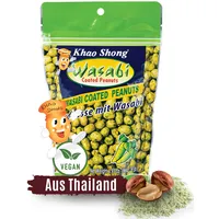 Khao Shong Erdnüsse mit Wasabi, knackige Erdnüsse im scharfen Teigmantel, knusprige Snacks für unterwegs, mittlere Schärfe, 1 x 140 g Standbeutel (Packung mit 4)