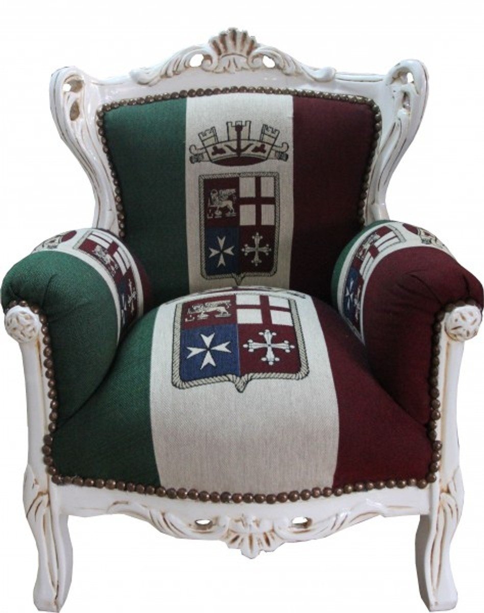 Casa Padrino Barock Kinder Sessel Italien / Creme - Thron Italien Italienische Flagge Tron