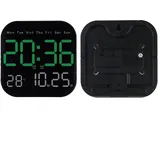 Oniissy Digitale Wanduhr, große Wanduhr mit Temperatur, Datum, Wochenanzeige, Wandhalterung, zehn Stufen der automatischen Empfindlichkeit und manueller Helligkeitseinstellung (grün)
