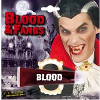 NET TOYS Kunstblut Blutgel in der Tube mit Vampirzähnen Kunst Theater Halloween Fasching Karneval Blut Grusel Horror