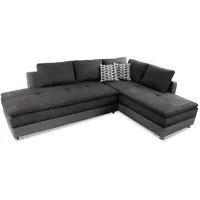luma-home Federkern Ecksofa Doppelbett Dauerschläfer Bettkasten, Couch in Anthrazit, Grau Textil, 4-Sitzer, Füllung: Kaltschaum, Ottomane links, Eckteil,L-Form, 306x223 cm, Wohnzimmer, Sofas / Couches, Wohnlandschaften, Ecksofas