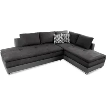 luma-home Federkern Ecksofa Doppelbett Dauerschläfer Bettkasten, Couch in Anthrazit, Grau Textil, 4-Sitzer, Füllung: Kaltschaum, Ottomane links, Eckteil,L-Form, 306x223 cm, Wohnzimmer, Sofas / Couches, Wohnlandschaften, Ecksofas