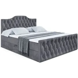 altdecor Boxspringbett mit Fußteil, H4 Matratze und Topper - 160x200 cm - VILA-1-Z - Dunkelgrau Samt - Polsterbett mit Bettkasten und Lattenrost, ... - Dunkelgrau