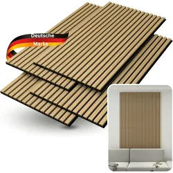 DELUKE® 3D Akustikpaneele 4er Set - Holz Optik Paneele | Akustik Wandpaneele Akustikplatten für Wand Wohnzimmer Flur Küche Lamellenwand Eiche Dunkel