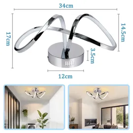 GBLY Deckenleuchte Schlafzimmer Deckenlampe Wohnzimmer: Modern Chrom Design Wohnzimmerlampe 12W Innen Küchenlampe 3000K Warmweiß