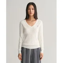 Gant für Damen. 4800101 Weißer Rippenstrickpullover mit Achten (XXL), Lässig, Baumwolle, Langarm