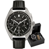 BULOVA Lunar Pilot Watch 96B251 - Herren Designer-Armbanduhr Mond - Armband aus Leder - Schwarz