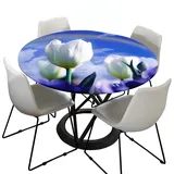 Morbuy Rund Tischdecke Elastisch, 3D Tulpe Rund Tischdecken Wasserdicht Lotuseffekt Abwaschbar Abwischbar Tischtuch für Dekoration Küchentisch Garten Outdoor (Durchmesser 90cm,Regenbogen)