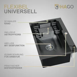 Hago Einbauspüle 68 x 45 cm Anthrazit