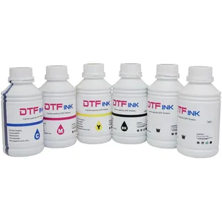 Furvveerr DTF Tinte für A3/A4 DTF Drucker, 6 x 500 ML, DTF Tinte Set für Flachbett-DTF-Drucker, Schwarz, Weiß, Rot, Gelb, Blau