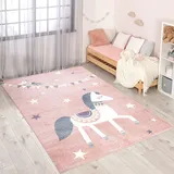 Carpet City Kinderteppich »ANIME890«, rechteckig, 11 mm Höhe, Kinderzimmer Teppich Modern mit Mond, Blumen, Wolken, Creme, Multi, rosa