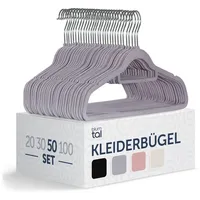 Blumtal 50 Stück Samt-Kleiderbügel - Samt-Kleiderbügel, rutschfest, um 360° drehbar, platzsparend, hochwertig mit Krawattenklammer - Grau