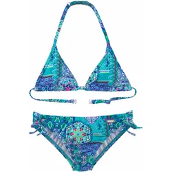 Triangel-Bikini BUFFALO "Shari Kids", Kinder, Gr. 122/128, N-Gr, grün (türkis, bedruckt), Polyamid, Paisleymuster, Bikini-Sets, im Folklore-Print
