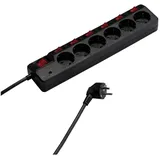 Vivanco Steckdosenleiste 6-fach (Kabellänge 1.8 m), 6 Fach Steckerleiste mit 7 Schalter, Berührungsschutz schwarz