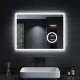 Sonni Badezimmerspiegel mit Beleuchtung 3 einstellbare Lichtfarbe, Anti-Beschlag Led Badspiegel Lichtspiegel Wandspiegel mit Touchschalter, Uhr, Temperatur, 120x60cm
