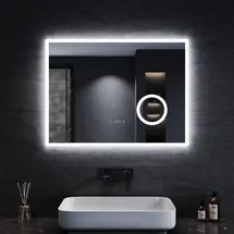 Sonni Badezimmerspiegel mit Beleuchtung 3 einstellbare Lichtfarbe, Anti-Beschlag Led Badspiegel Lichtspiegel Wandspiegel mit Touchschalter, Uhr, Temperatur, 120x60cm