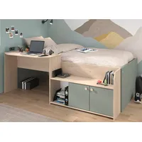 parisot möbel Parisot Hochbett "Matre" in Jackson Eiche und grün Kinder- und Jugendzimmer Bett mit Stauraum
