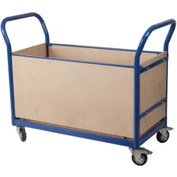 Transportwagen Professional 250 KG, Vierwandschutz, 100x50 cm, RAL 5017 blau (Transporthilfe mit Lenkrollen) (Paketwagen Lagerwagen