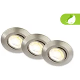 Briloner Klira, nickel, Schwenkbar, Dimmbar, 3er Set Einbaustrahler 230V, Gehäuse 50% recycelt, Ra90, Farbtemperaturwechsel, LED Spot, flach, Deckenspots, Einbauleuchten, 90x24mm (DxH), Matt-Nickel