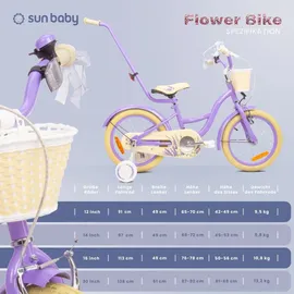 SUN BABY Mädchenfahrrad 16 Zoll Glocke Zusatzräder Schubstange Flower Bike lavendel - Violett