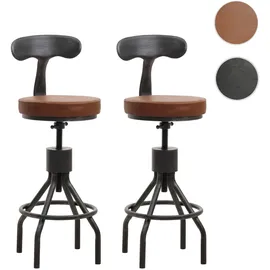 Mendler 2er-Set Barhocker höhenverstellbar drehbar Fußablage Stahl Kunstleder Braun