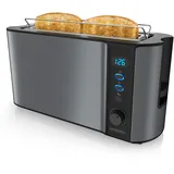 Arendo Toaster Langschlitz für 2 Scheiben, 1000 W, Brötchenaufsatz, Wärmeisoliert, Display, grau