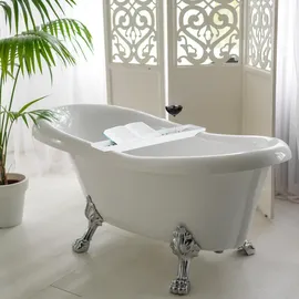 Relaxdays Badewannenablage Bambus Weiß