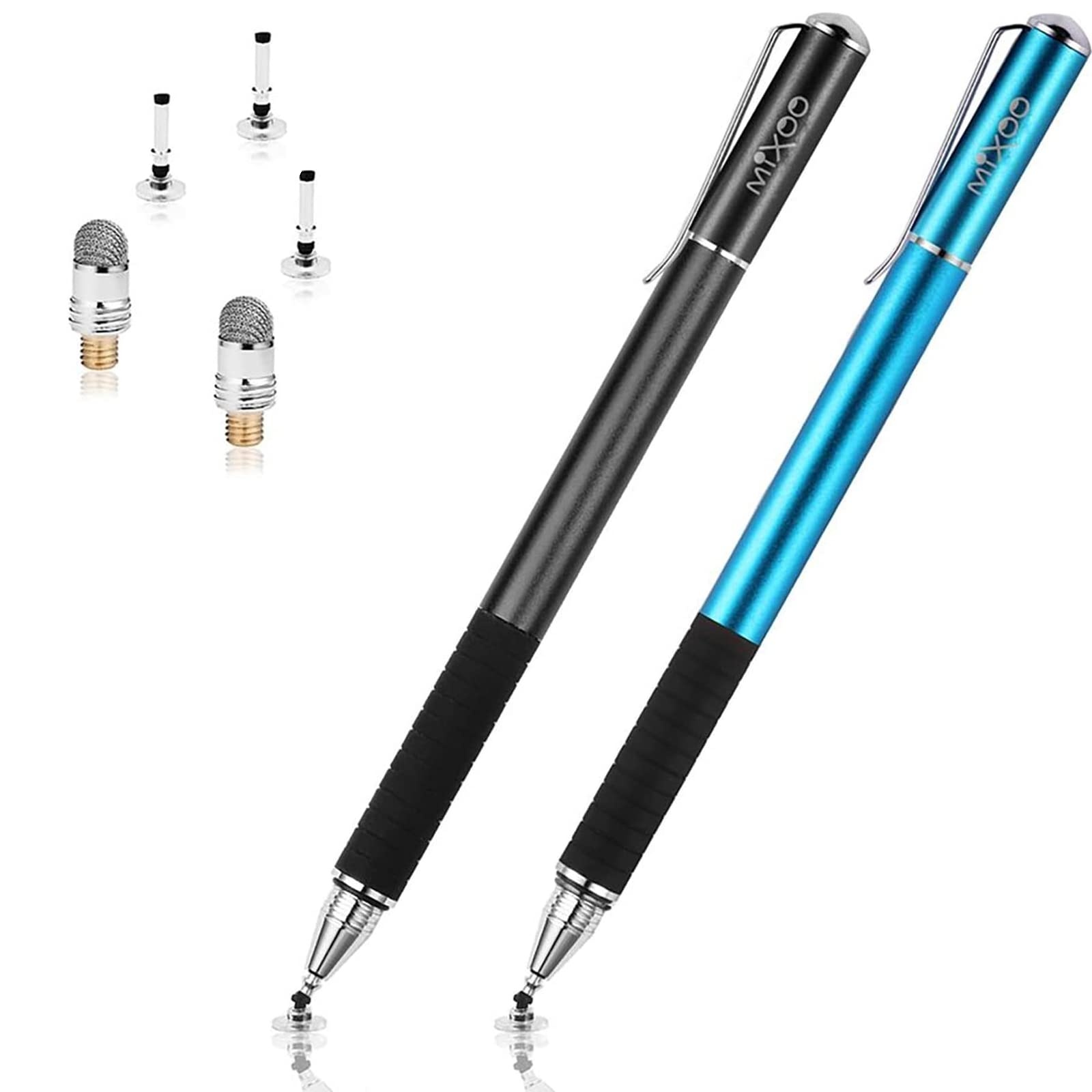 Mixoo Stift Präzision Disc Eingabestift Touchstift Stylus 2 in 1 Kapazitive Touchscreen Stift, kompatibel für Smartphones &Tablets (Shwarz + Blau)
