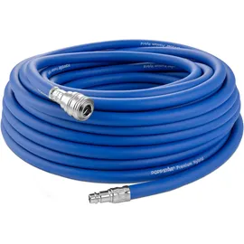 POPPSTAR Druckluftschlauch 20 m (Hybrid PVC mit Gewebe, Innendurchmesser 9,2mm mit Schnellkupplung & Kupplungsstecker) bis 20 bar, blau