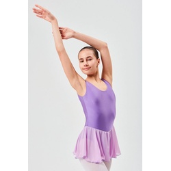 tanzmuster Chiffonkleid Ballettkleid Polly aus glänzendem Lycra Ballett Trikot für Mädchen mit Chiffonrock lila 164/170