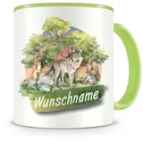 Samunshi® Kindertasse mit Namen Tasse Wolf Personalisierte Tasse mit Namen Kinder Kinderbecher mit Namen Kindergarten grün 300ml