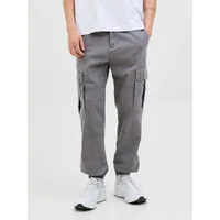 JACK & JONES "JPSTKANE JJJONNIE CUFFED CARGO", Herren, Gr. 29, Länge 34, grau (castlerock), Web, Obermaterial: 98% Baumwolle, 2% Elasthan, unifarben, loose fit knöchellang, Hosen Cargohose