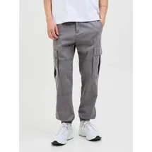 JACK & JONES "JPSTKANE JJJONNIE CUFFED CARGO", Herren, Gr. 29, Länge 34, grau (castlerock), Web, Obermaterial: 98% Baumwolle, 2% Elasthan, unifarben, loose fit knöchellang, Hosen Cargohose