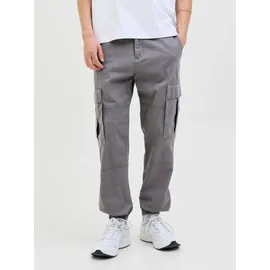 JACK & JONES "JPSTKANE JJJONNIE CUFFED CARGO", Herren, Gr. 29, Länge 34, grau (castlerock), Web, Obermaterial: 98% Baumwolle, 2% Elasthan, unifarben, loose fit knöchellang, Hosen Cargohose