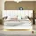 XDOVET Polsterbett mit Seitlichen Ablagen USB-Ladeanschluss und LED-Leiste Doppelbett Flachbett Verdecktes Fußteil Leinenstoff 160*200 cm Beige - Beige