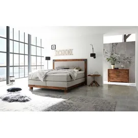 Hasena Boxspringbett 140-180 cm braun), / Hellgrau, Liegefläche:160 x 200 cm, Topper:Agrea-Topper