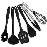 Joyfair Küchenutensilien Set, 6 Stück Silikon Küchenhelfer Kochbesteck Set, Schwarz Antihaft Pfannenwender Küchenset zum Kochen & Backen, Hitzebeständiger & Lebensmittelqualität, Spülmaschinenfest