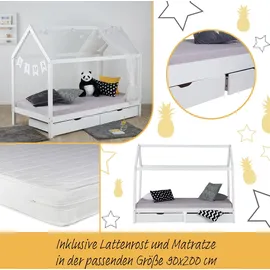 Homestyle4u Hausbett 90 x 200 cm Kiefer lackiert weiß