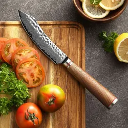 Wakoli Nussbaum Damast Steakmesser mit 12,5 cm Klinge I Nussbaumholzgriff
