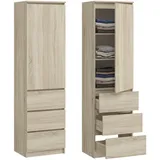 home collective Kleiderschrank, Garderobenschrank, Mehrzweckschrank mit 3 Einlegeböden & 3 Schubladen | funktionaler Schrank für Schlafzimmer, Flur | Naturbelassen