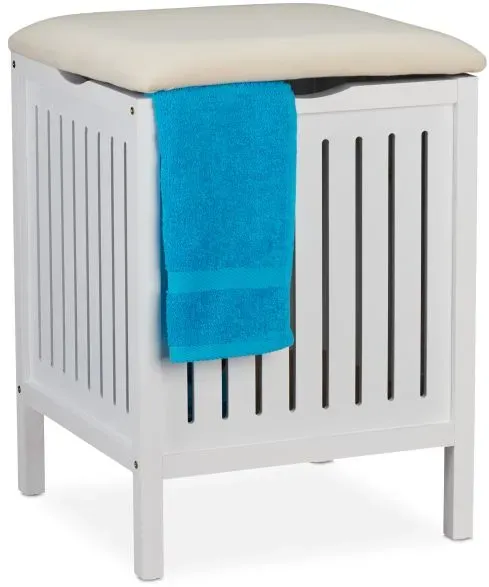 Relaxdays Wäschekorb mit Sitz Weiß,Creme