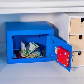 HMF 49216-05 Tresor mit Schlüssel, Möbeltresor klein, 23 x 17 x 17 cm, Blau