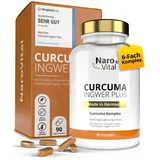 Kurkuma Ingwer Kapseln hochdosiert - Mit Curcuma Extrakt, Gerstengras, Kurkuma Pulver, Ingwer, Piperin, Curcumin - 90 vegane Kapseln - Alternative zu Tabletten