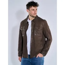 engbers Herren Lederjacke im Hemd-Design braun regular uni Kent-Kragen - 58